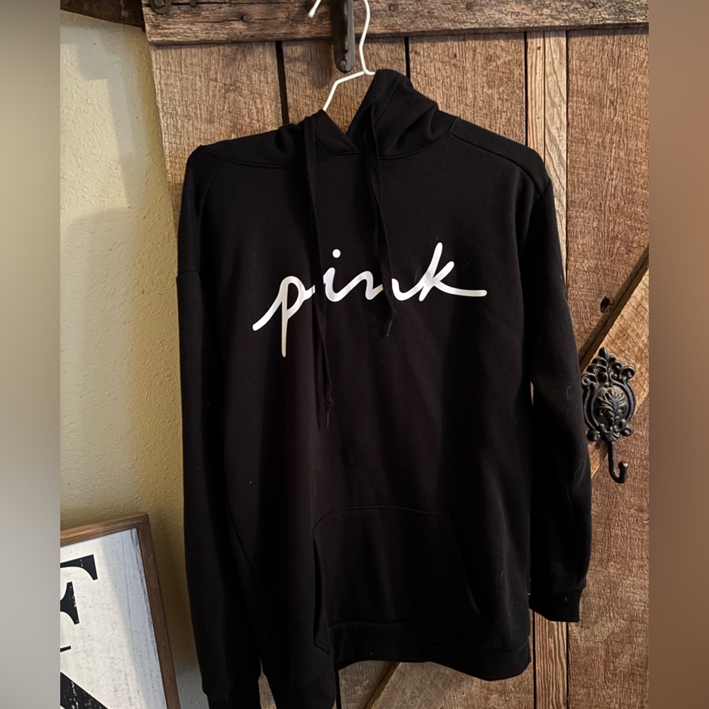 Black Hoodie with White 'Pink' Logo *Oversized*